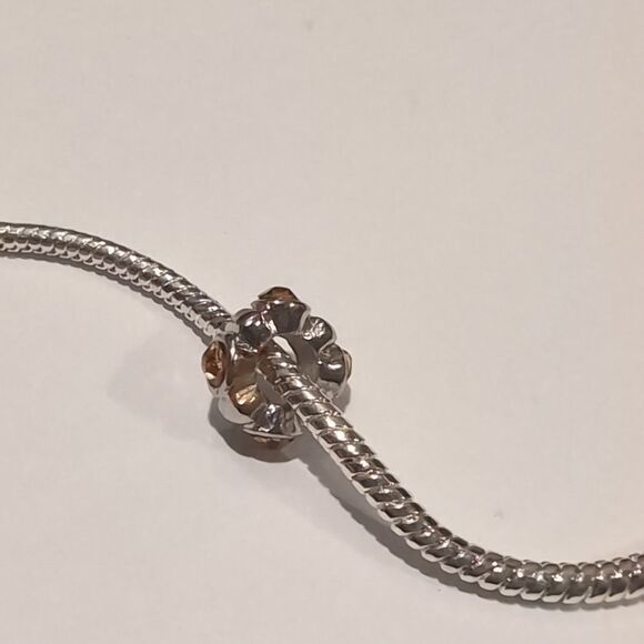 Silver Yellowish Amber Rhinestones Spacer Charm for Pandora Style Bracelet - Picture 4 of 4